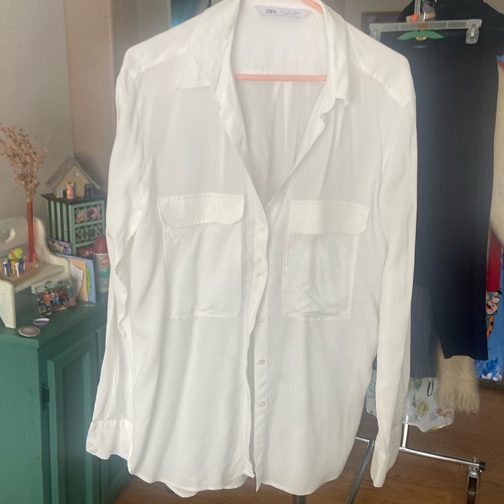 Zara-Ladies  White.. Long Sleeve Button Down Shirt *Slim Fit* -